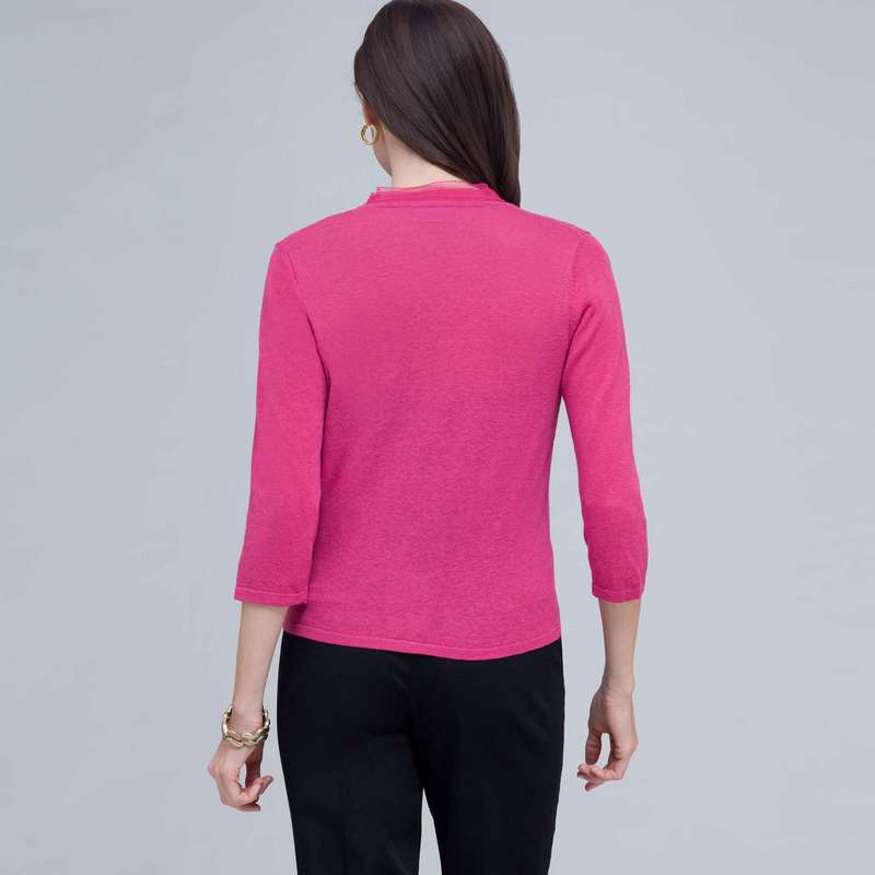 Woven Trimmed Cardigan., Dark Pink Gem, large image number 1