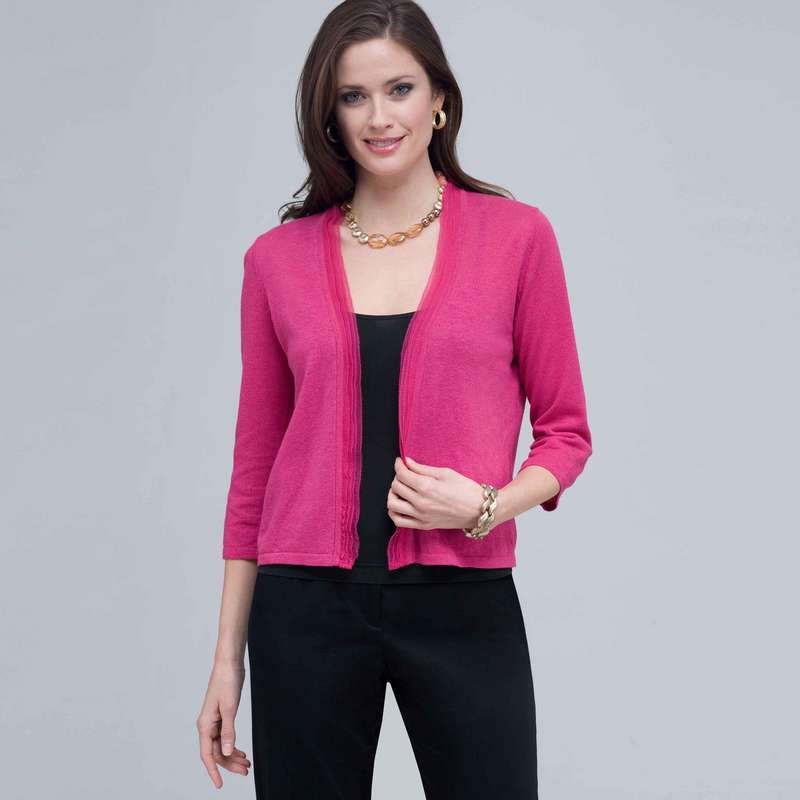 Woven Trimmed Cardigan., Dark Pink Gem, large image number 0